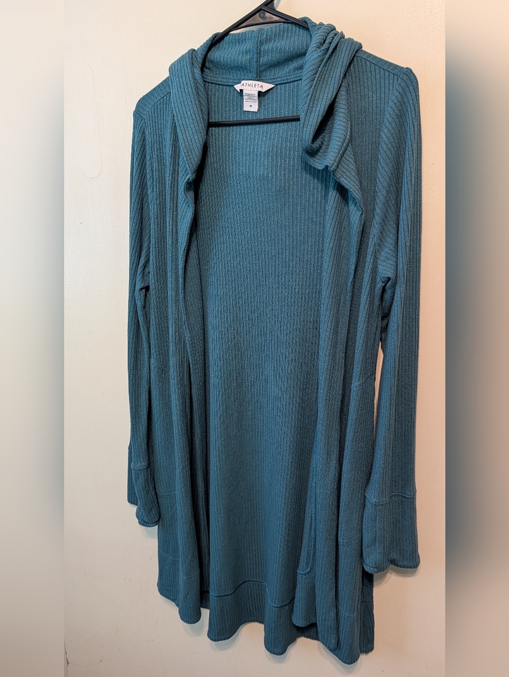 Athleta Teal Ribbed Open-Front Cardigan